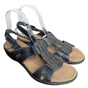 Clarks Women's 8.5 Cushioned Sole Black Strappy Low Wedge Sandals
